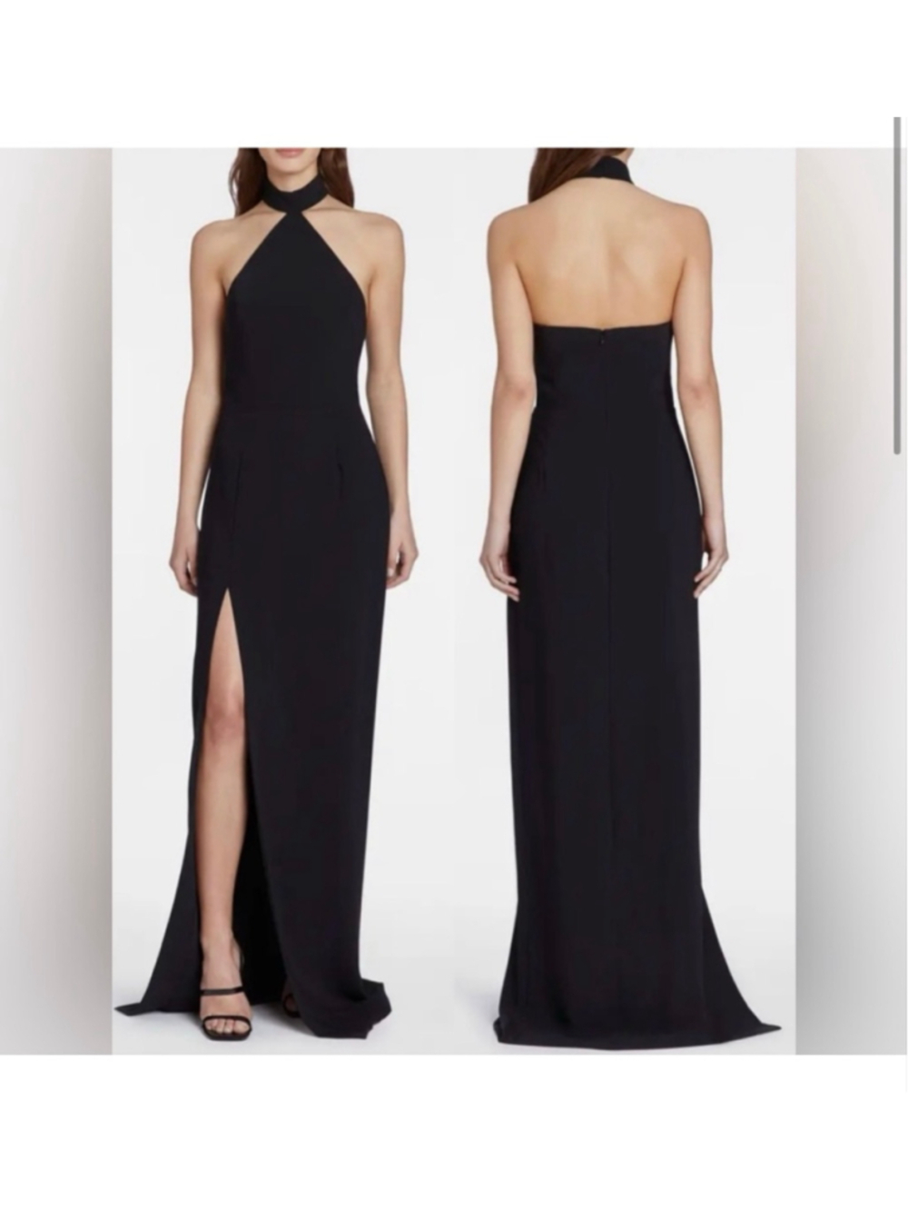 Amanda Uprichard Revolve Queen Halter Maxi Slit Gown In Black- Size Small